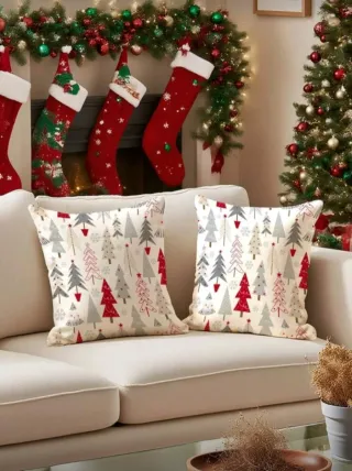 2 Fodere per Cuscino 45x45 Natale Alberi