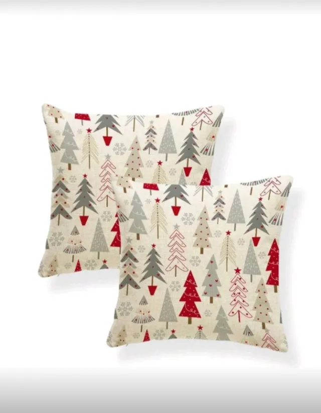 2 Capas de Almofada 45x45 Natal Árvores