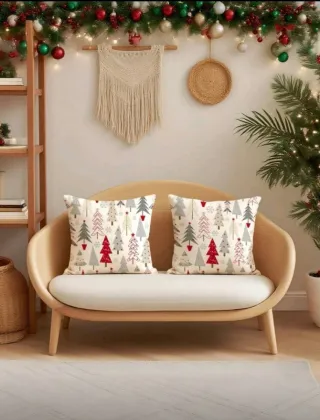 2 Fodere per Cuscino 45x45 Natale Alberi
