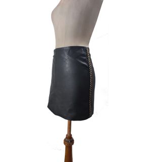 Mango Suit/ Minifalda de cuero genuino negro 34