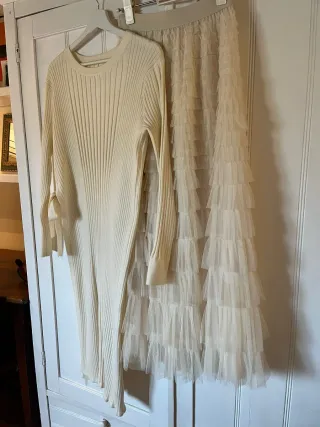 Jersey largo y falda tul crema talla única