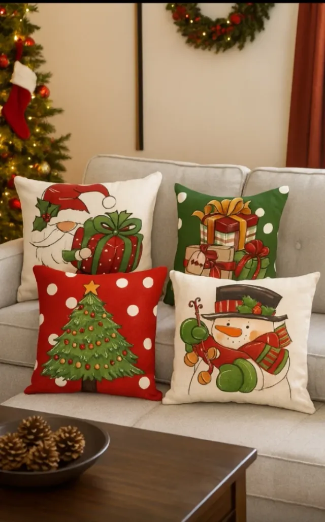 4 capas para almofadas 45x45cm com motivos natalinos