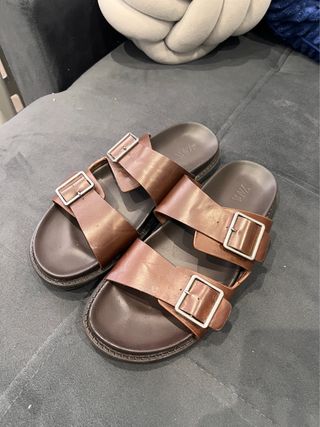 Sandalias Zara Marrones Hebillas Dobles