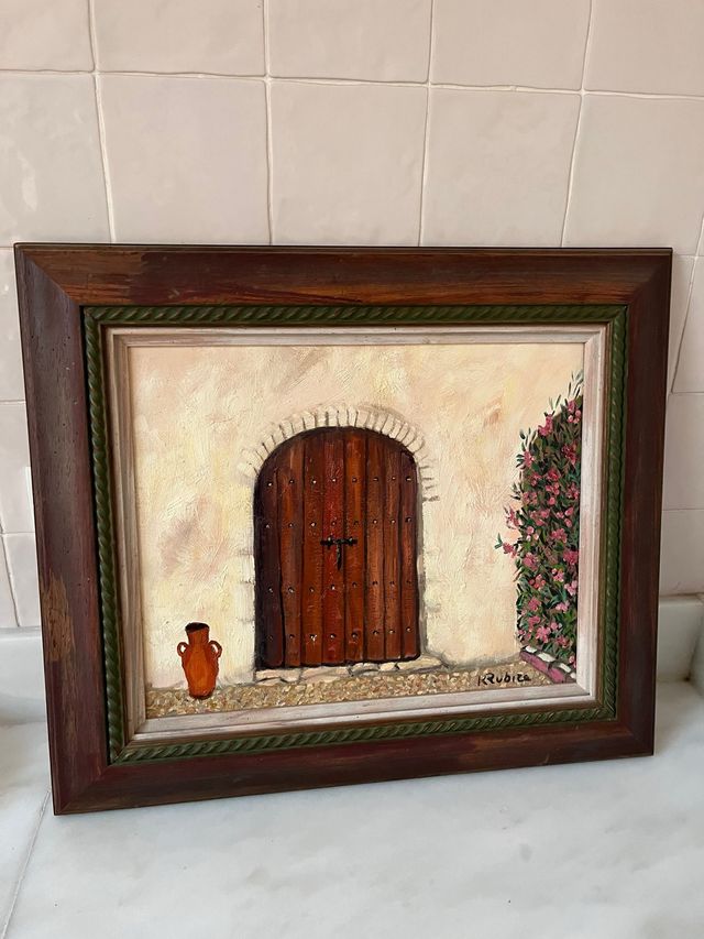 Óleo de puerta rústica por artista local