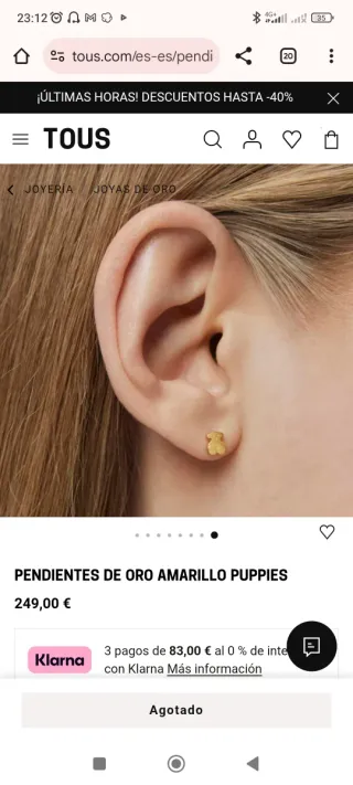 Pendiente Tous Oso Puppies Oro 18k