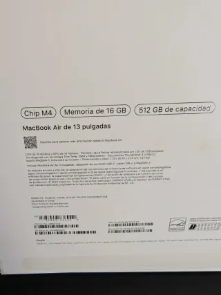 Macbook Air 13 M4 512GB 16RAM.  Nuevo+Factura