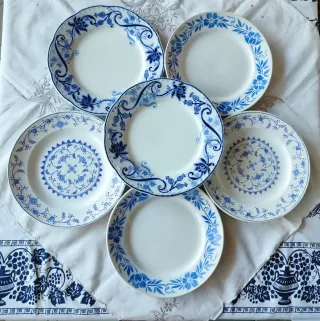 6 Piatti Antichi Decorati Blu
