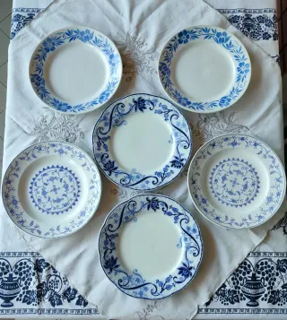 6 Piatti Antichi Decorati Blu