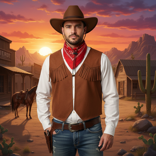 Conjunto Vaquero Talla M: Chaleco Sombrero Bandana