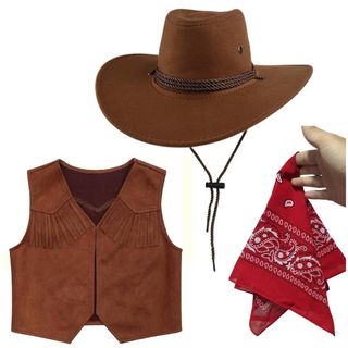 Conjunto Vaquero Talla M: Chaleco Sombrero Bandana