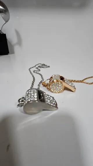 Colgantes Silbato Brillantes Oro y Plata