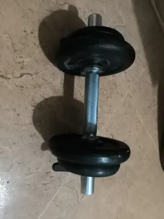 Pesa de gimnasio con discos negros