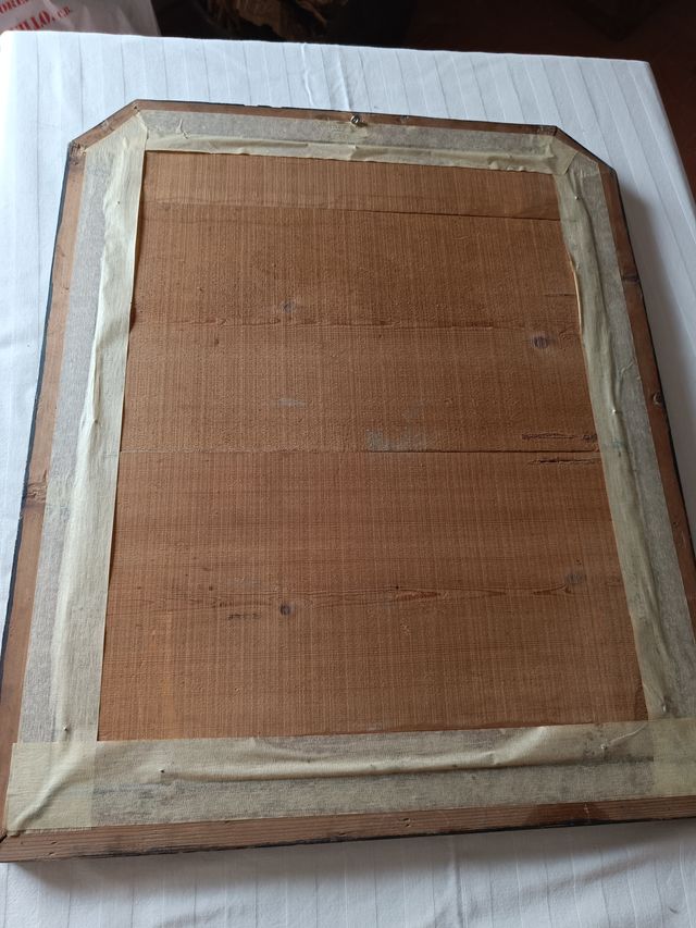 Espejo Antiguo Madera Octogonal Negro Marrón