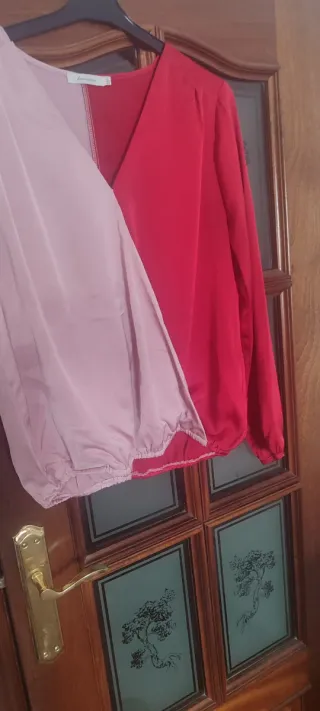 Blusa cruzada rosa y roja