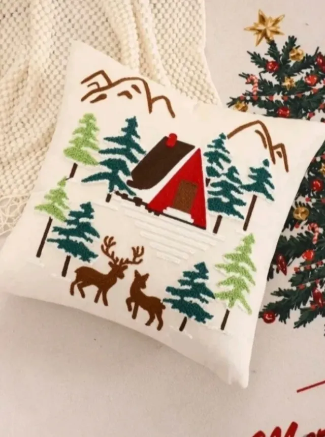 Capa para Almofada 45x45cm. Bordado Motivos Natalinos