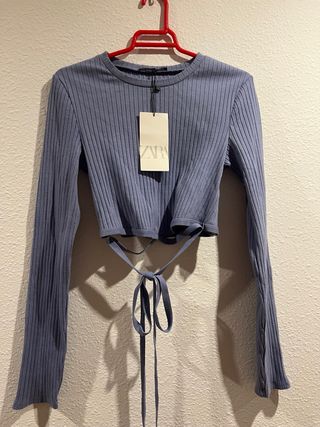 Top Zara Azul Manga Larga
