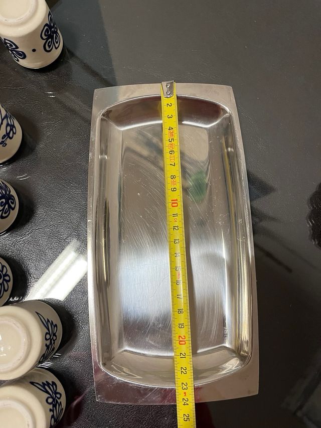 Juego 6 Vasitos Cerámica y Bandeja de acero