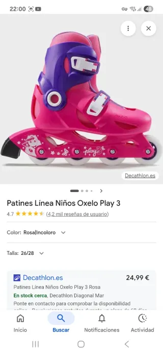 Patines niña talla 34-36 + kit protección + bolsa