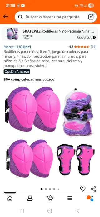Patines niña talla 34-36 + kit protección + bolsa