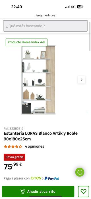 Estantería diseño blanca y pino 90x180x25cm