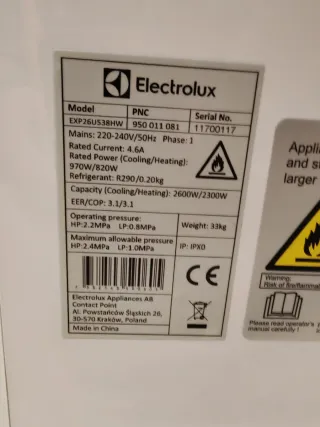 Condizionatore Electrolux EXP26U538HW caldo/freddo