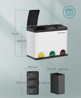 Cubo Basura Reciclaje 3 Compartimentos Songmics