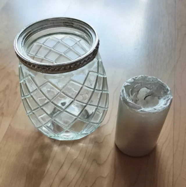 Portavelas cristal y metal plateado