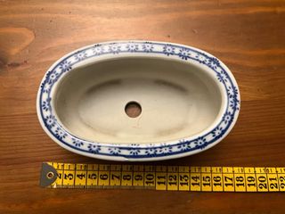 Maceta Bonsái Porcelana Azul y Blanca