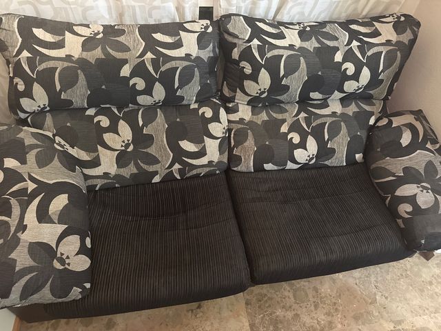 Sofá de 3 plazas tela beige y gris