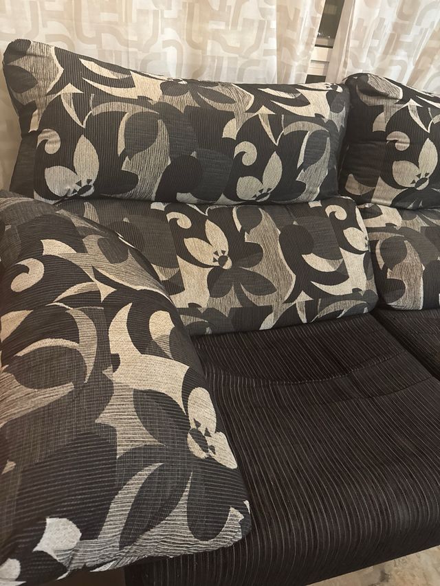 Sofá de 3 plazas tela beige y gris