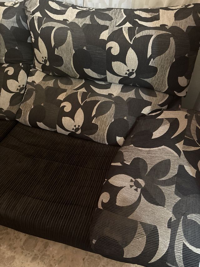 Sofá de 3 plazas tela beige y gris