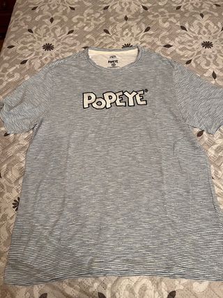 Camiseta Zara Popeye Rayas Azul Blanco