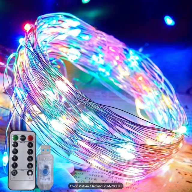 Guirlanda de LED USB 20 m 200 multicolor com controle remoto