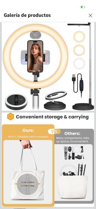 Camilla plegable y aro de luz