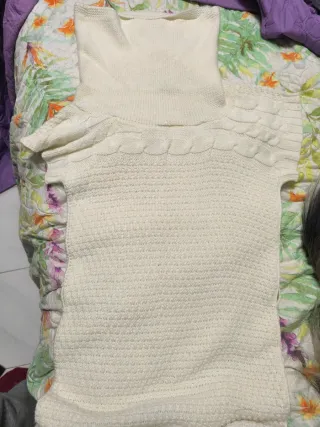 Conjunto vestido y chaleco lana blanco