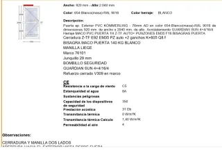 Puerta PVC Kömmerling 76mm Exterior