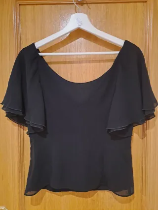 Camisa Poète gasa negra manga murciélago