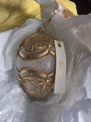 Pallina Natale Harrods Vetro Oro Bianco