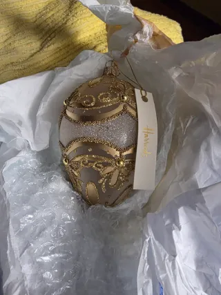 Pallina Natale Harrods Vetro Oro Bianco