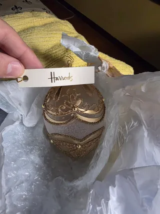 Pallina Natale Harrods Vetro Oro Bianco