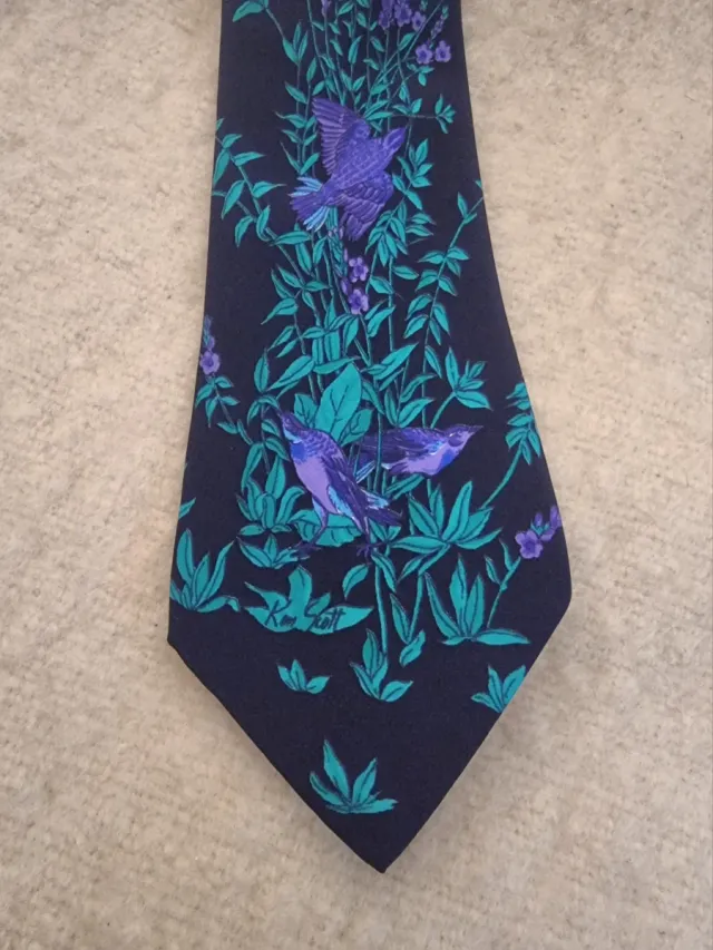 Cravatta Seta Ken Scott Uccelli Viola Blu