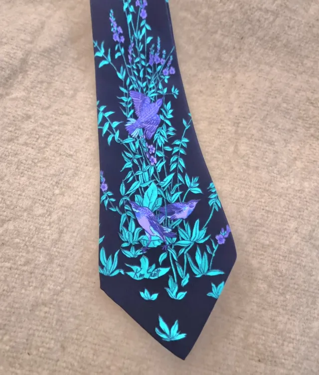 Cravatta Seta Ken Scott Uccelli Viola Blu