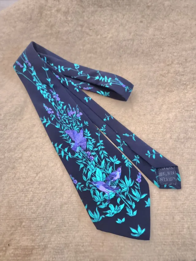 Cravatta Seta Ken Scott Uccelli Viola Blu