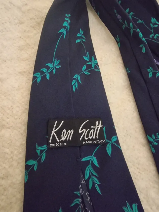 Cravatta Seta Ken Scott Uccelli Viola Blu