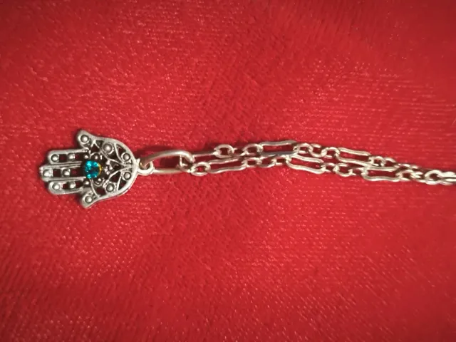 Cadena plata mano Fátima azul