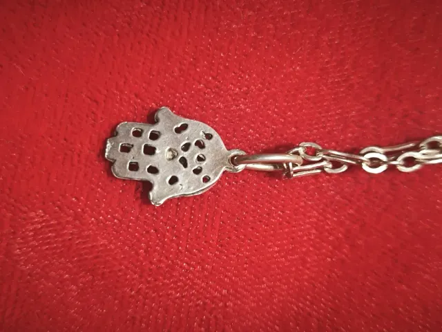 Cadena plata mano Fátima azul