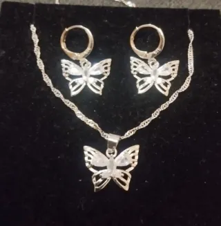 Collar y pendientes mariposa plata de ley 925