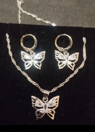 Collar y pendientes mariposa plata de ley 925