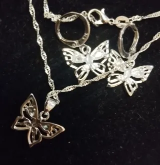 Collar y pendientes mariposa plata de ley 925