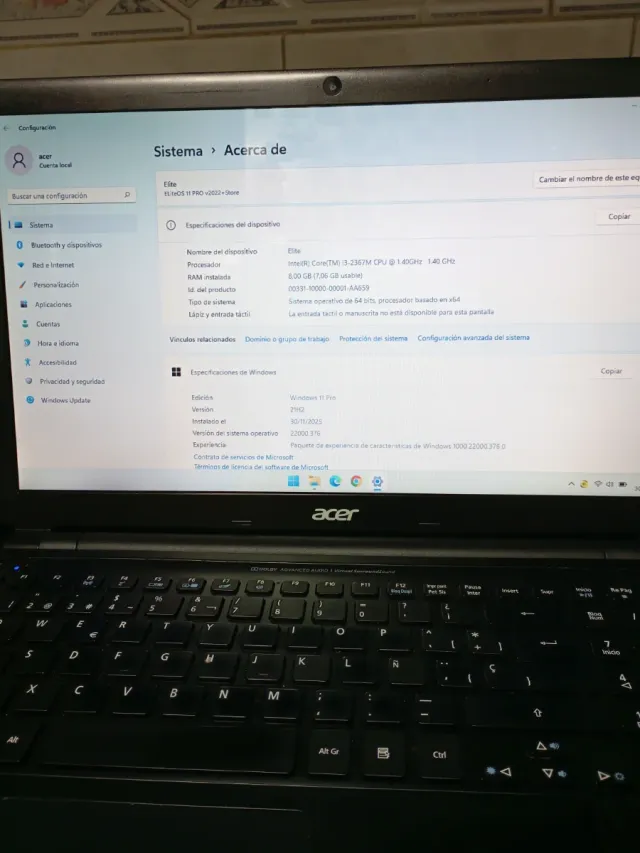 Portátil Acer V5 Negra recién instalado Windows 11